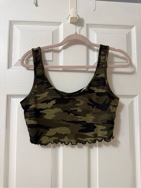 SHEIN Camouflage Scoop Neck Crop Tank Top - Olive, Black